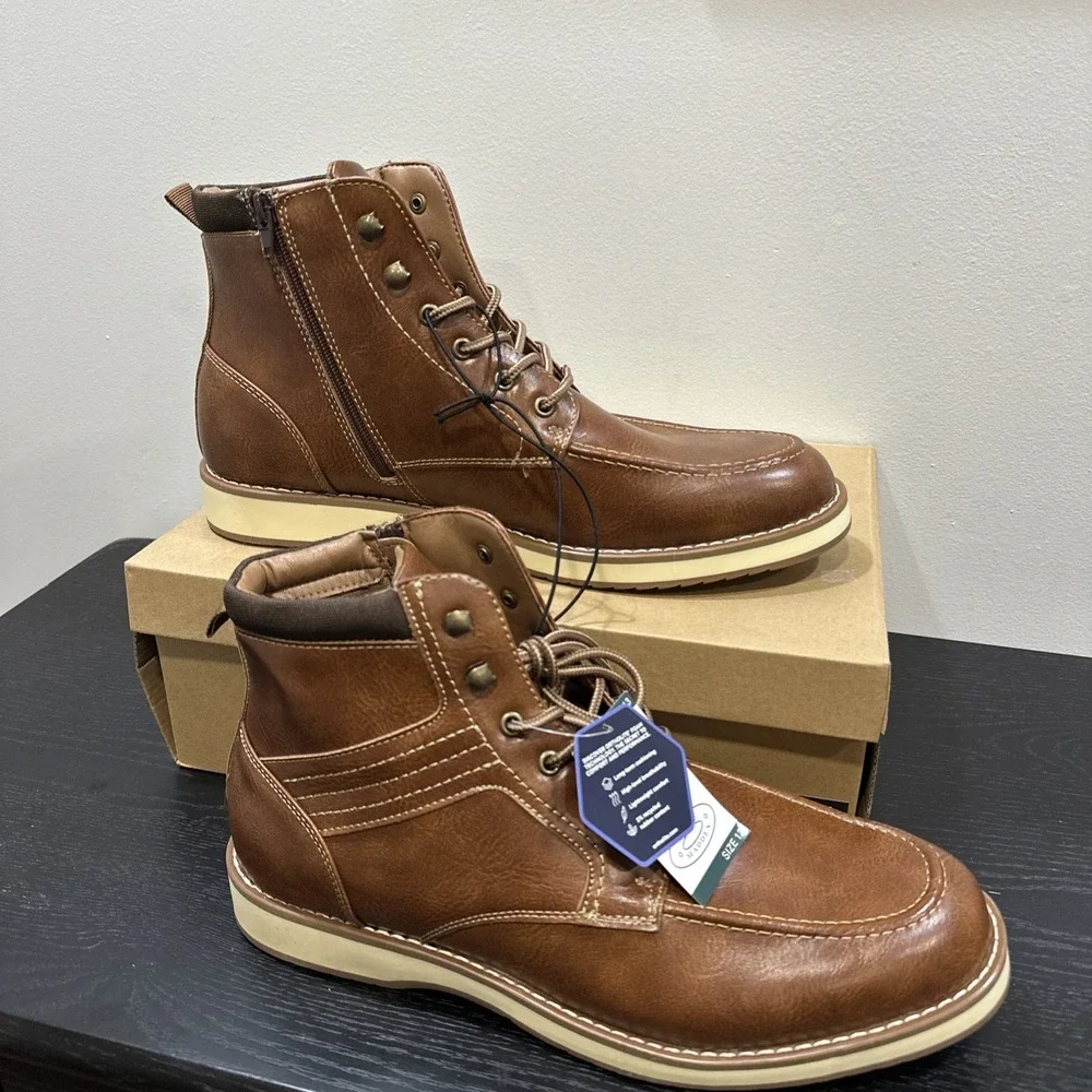 Steve Madden P-Doyers Men's Boots Size 13 Cognac Brown Moc Toe Chukka Side Zip